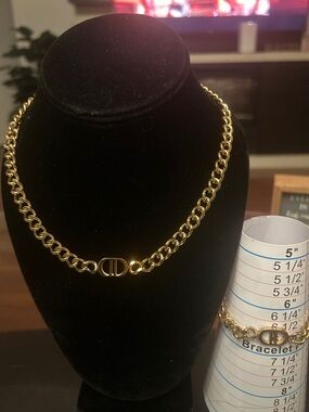 Gold-Tone Double Link Chain Necklace and Bracelet Set